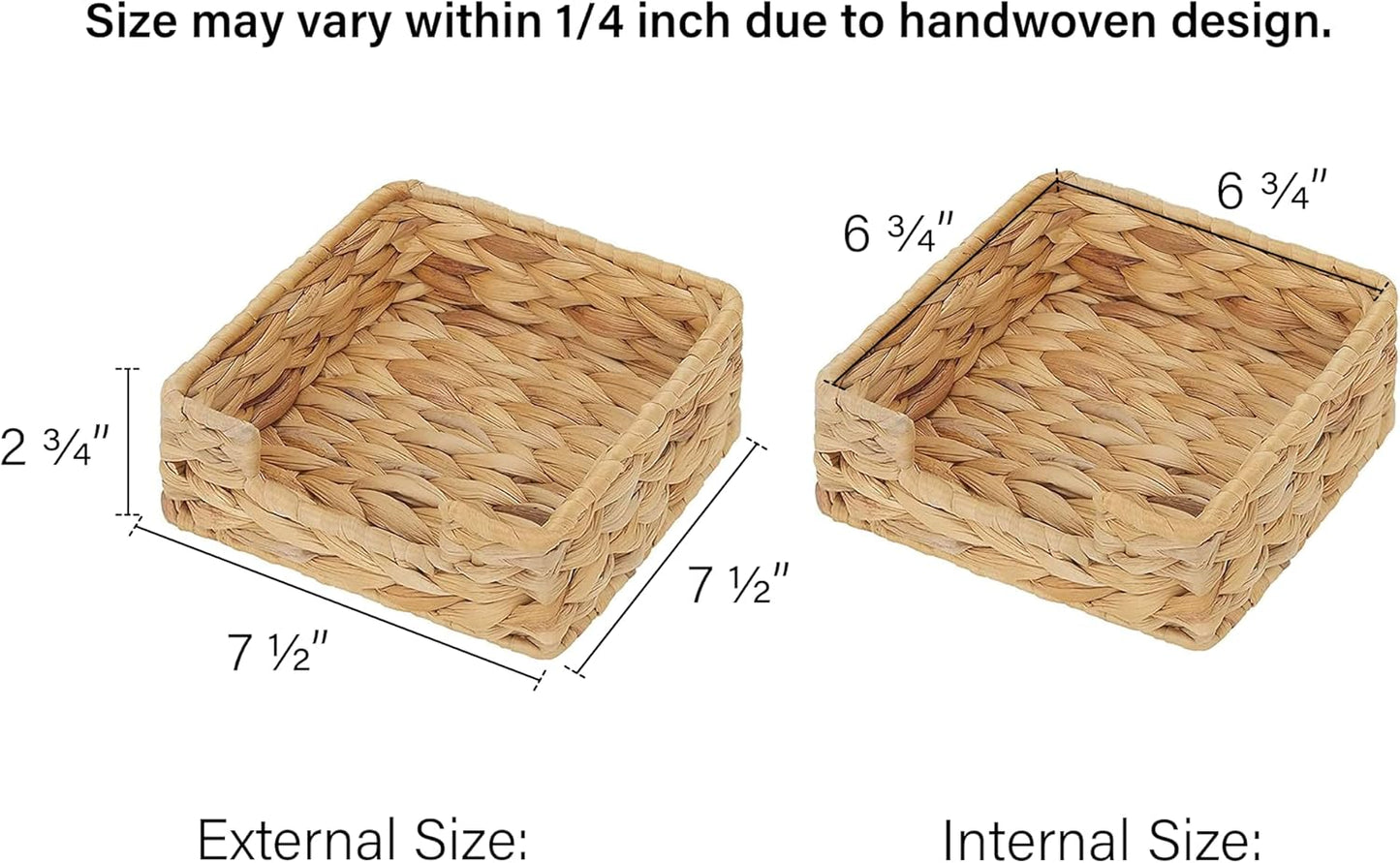 StorageWorks Water Hyacinth Guest Towel Holder for Bathroom, Wicker Napkins Baskets for Dinning Room, Rattan Napkin Holders for Tables, 7 ½"L x 7 ½"W x 2 ¾"H, 1 Pack