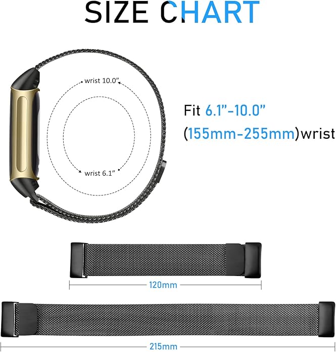 Meliya for Fitbit Charge 6 Bands Women Men, Stainless Steel Metal Mesh Loop Adjustable Magnetic Wristband Replacement Straps Compatible with Fitbit Charge 6 Fitness Tracker