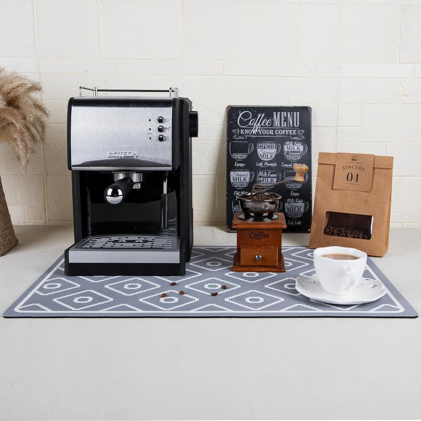 SUEH DESIGN Dish Drying Mat, Absorbent Coffee Mat 19.6 x 11.8 in Quick Dry Kitchen Drying Dish Drain Mat for Kitchen Counter Coffee Bar, Gray