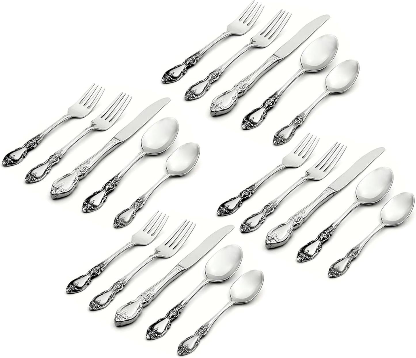 Oneida Louisiana 45 Piece Fine Flatware Set 18/10 Stainless Steel, Service for 8, Silver