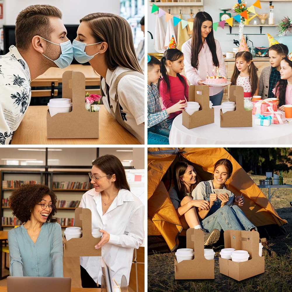 Bodaon 2 Cup Drink Carrier with Handle, 15 Pcs Cardboard Cup Holders, Disposable Drink Carriers for Delivery, Kraft Paper Coffee Cup Holder to Go, Take Out Cup Carriers for Hot/Cold Drinks