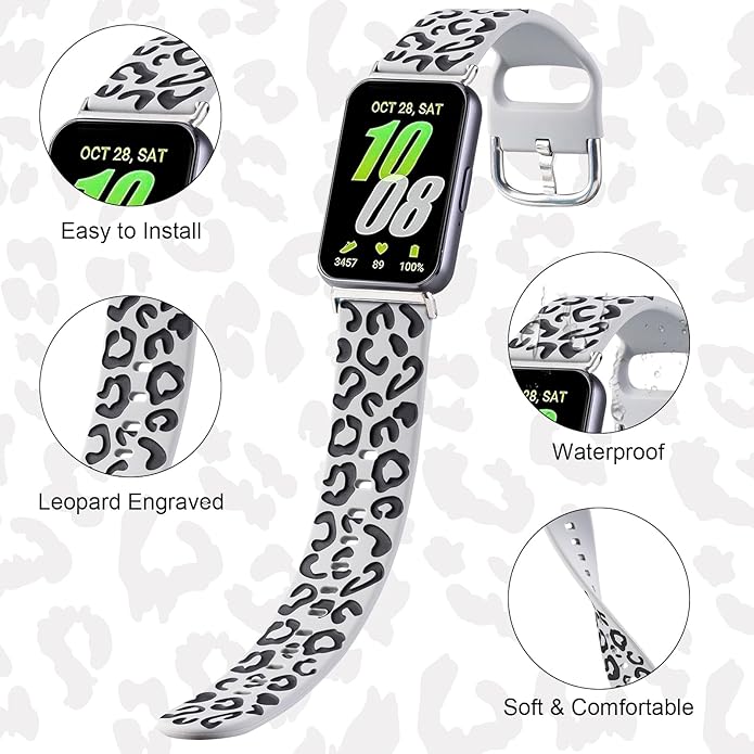 3 Pack Sport Bands Compatible with Samsung Galaxy Fit 3, Slim Lace Breathable Rose Hollowed-out & Leopard Engraved Silicone Replacement Straps Wristbands for Galaxy Fit3 SM-R390 Smart Watch Women Men