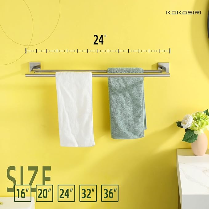 KOKOSIRI Towel Holder Bathroom Accessories Double Towel Bar 24 Inch B5005BR-L24