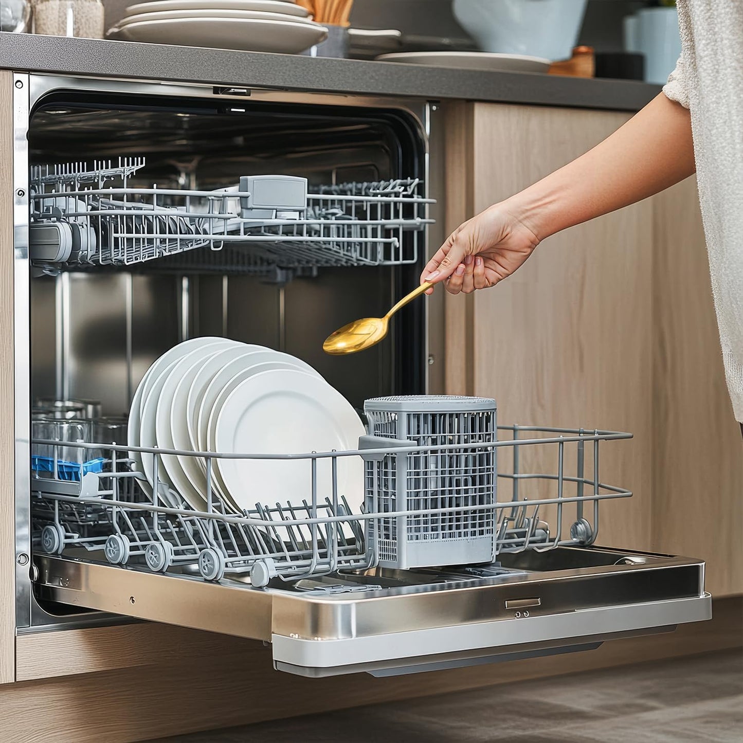 KINGSTONE 40 Piece Teardrop Silverware Set for 8, 18/10 Stainless Steel Flatware Set, Modern Design Cutlery Set for Home/Hotel/Wedding,Mirror Polished and Dishwasher Safe, Gold