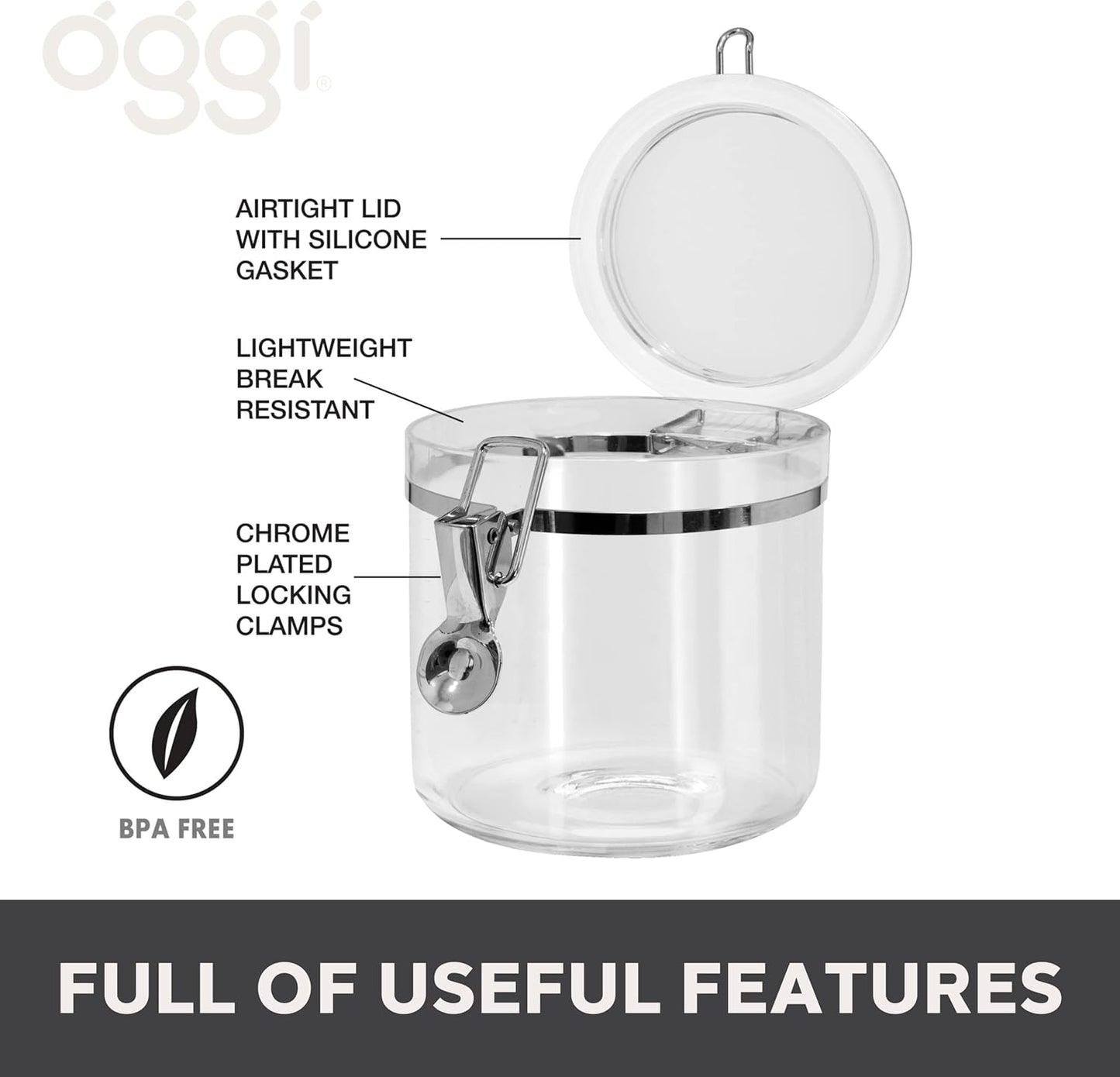 Oggi Corporation 26 Oz. Acrylic Airtight Canister w/ Clamp