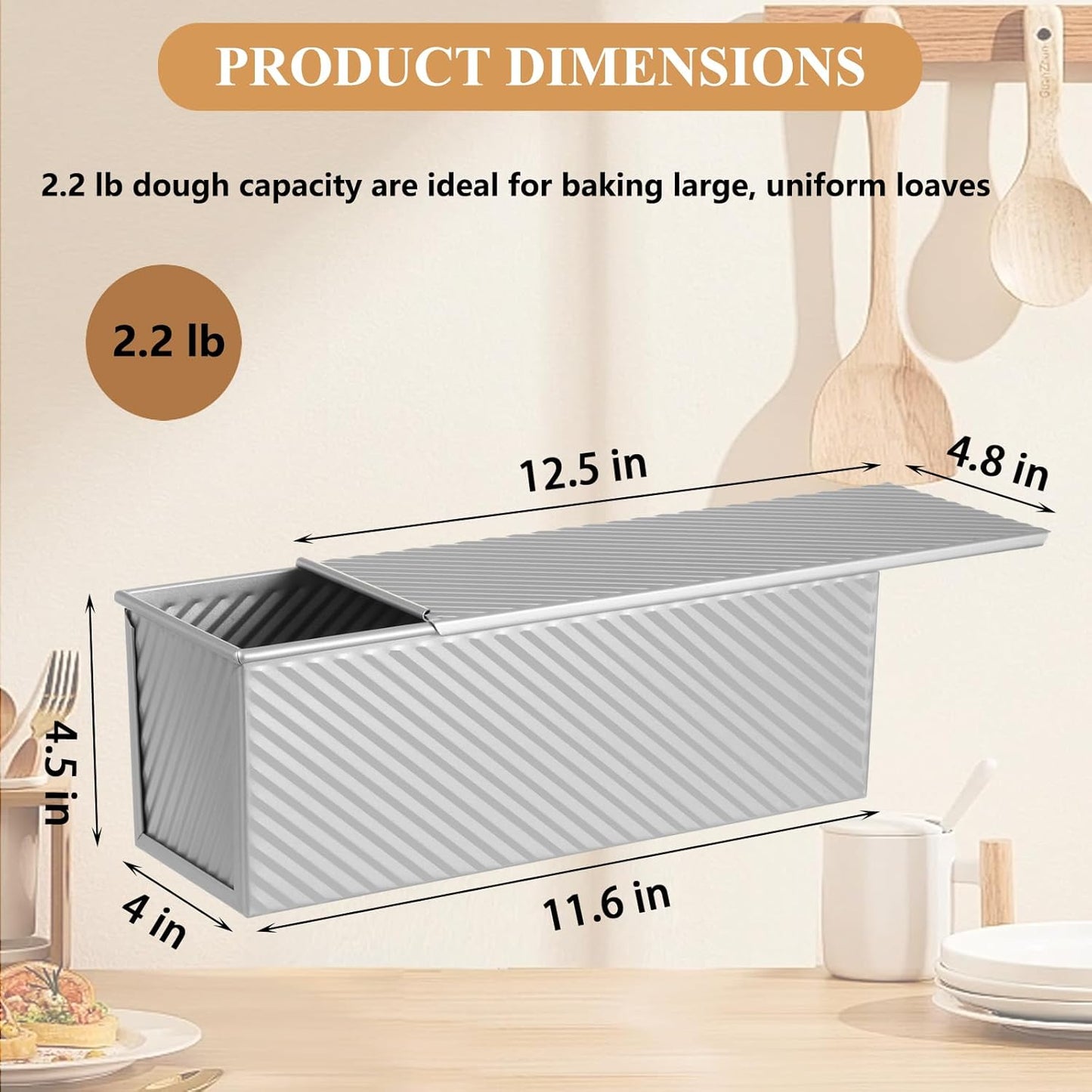 SS&CC Pullman Loaf Pan with Lid 13x4 | 2.2lb Carbon Steel Bread Pan for Homemade Sourdough & Sandwich Bread | Nonstick Bakeware, Heavy Duty & Easy Clean (Silver, 2.2lb (1-Pack))