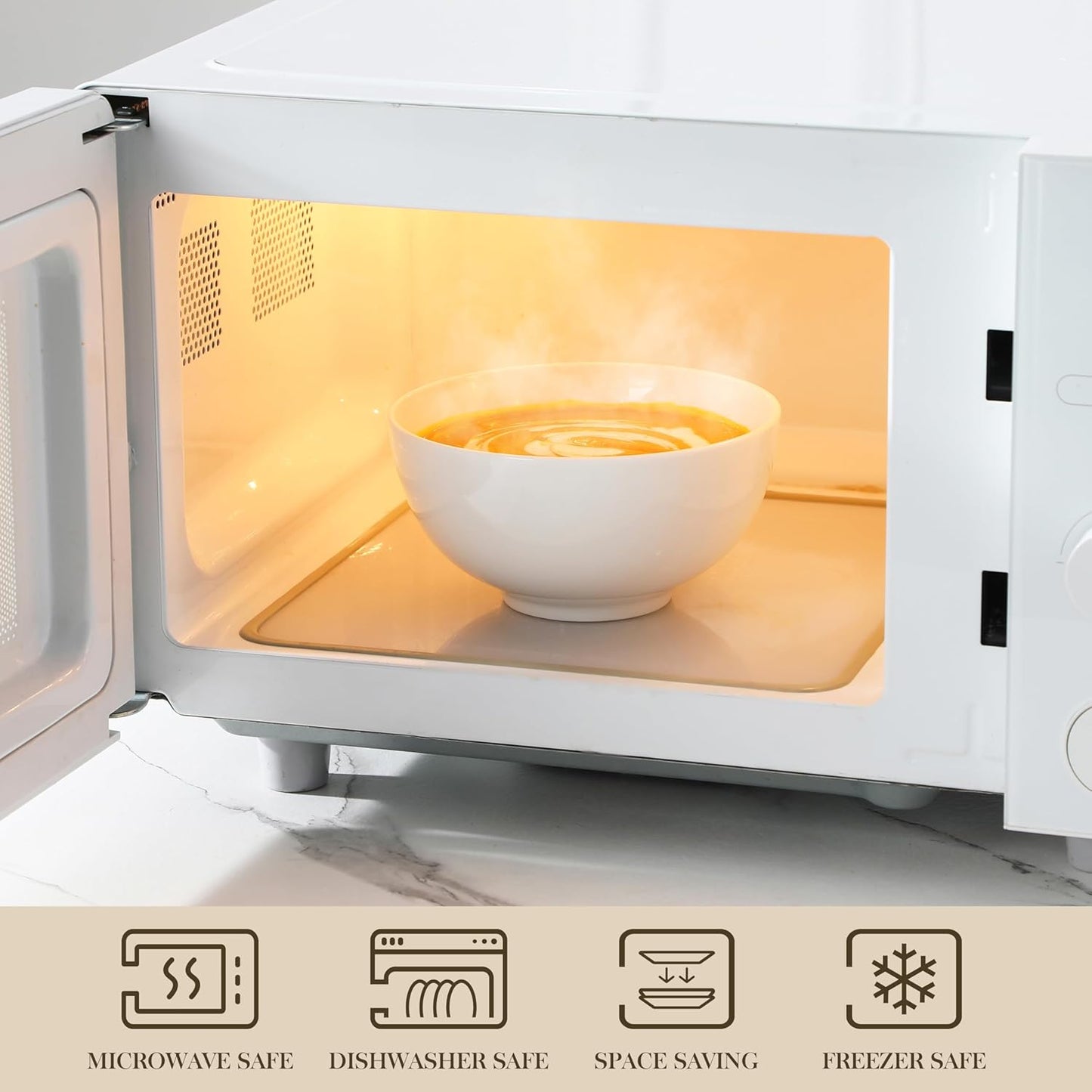 MALACASA 26 oz Porcelain Soup Bowls, White Ceramic Cereal Bowls for Kitchen 6 inch Bowls Set of 6 for Oatmeal Salad Fruit Rice Dishwasher and Microwave Safe, Series Regular