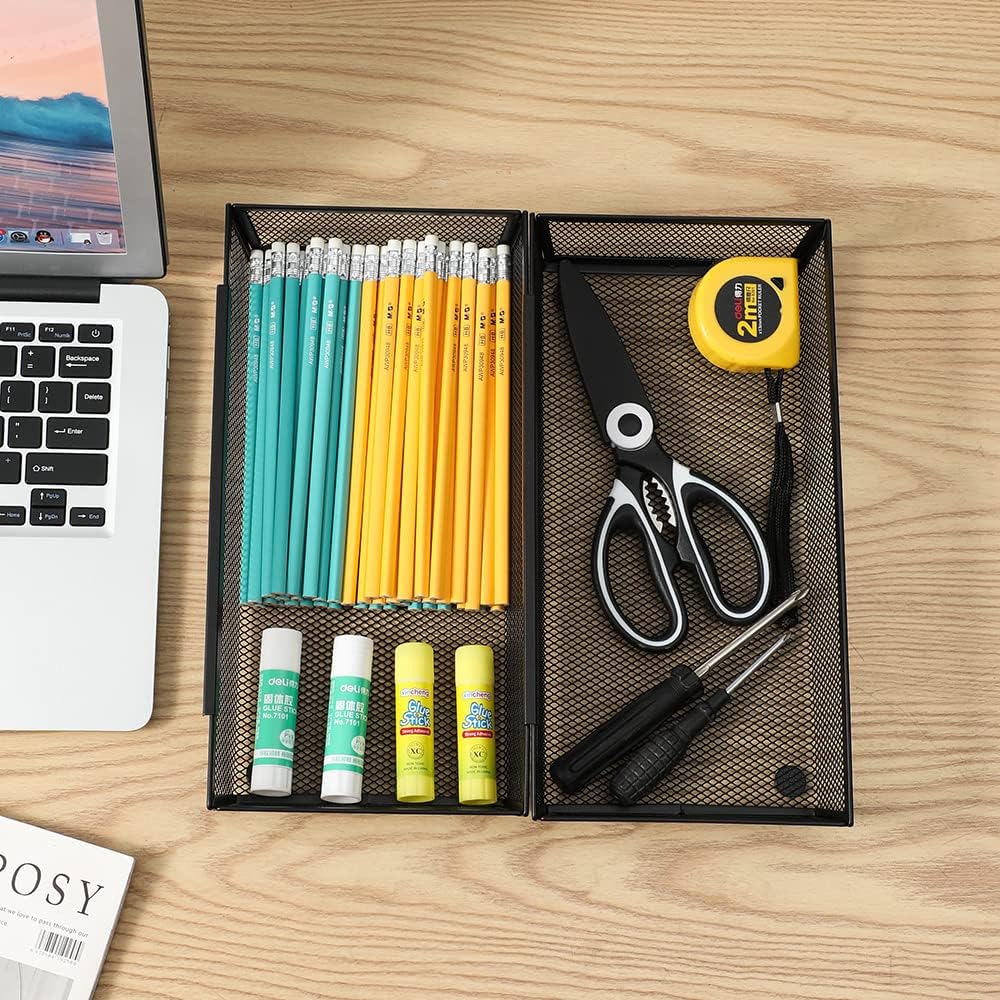 Silverware Organizer ，Mesh Cutlery silverware Tray for Drawer，Tool tray organizer,Utensil Flatware Tableware Organizer for Kitchen,Office,with Non-slip,Fits Standard Drawer,(6x12 IN) 6PSC,Black