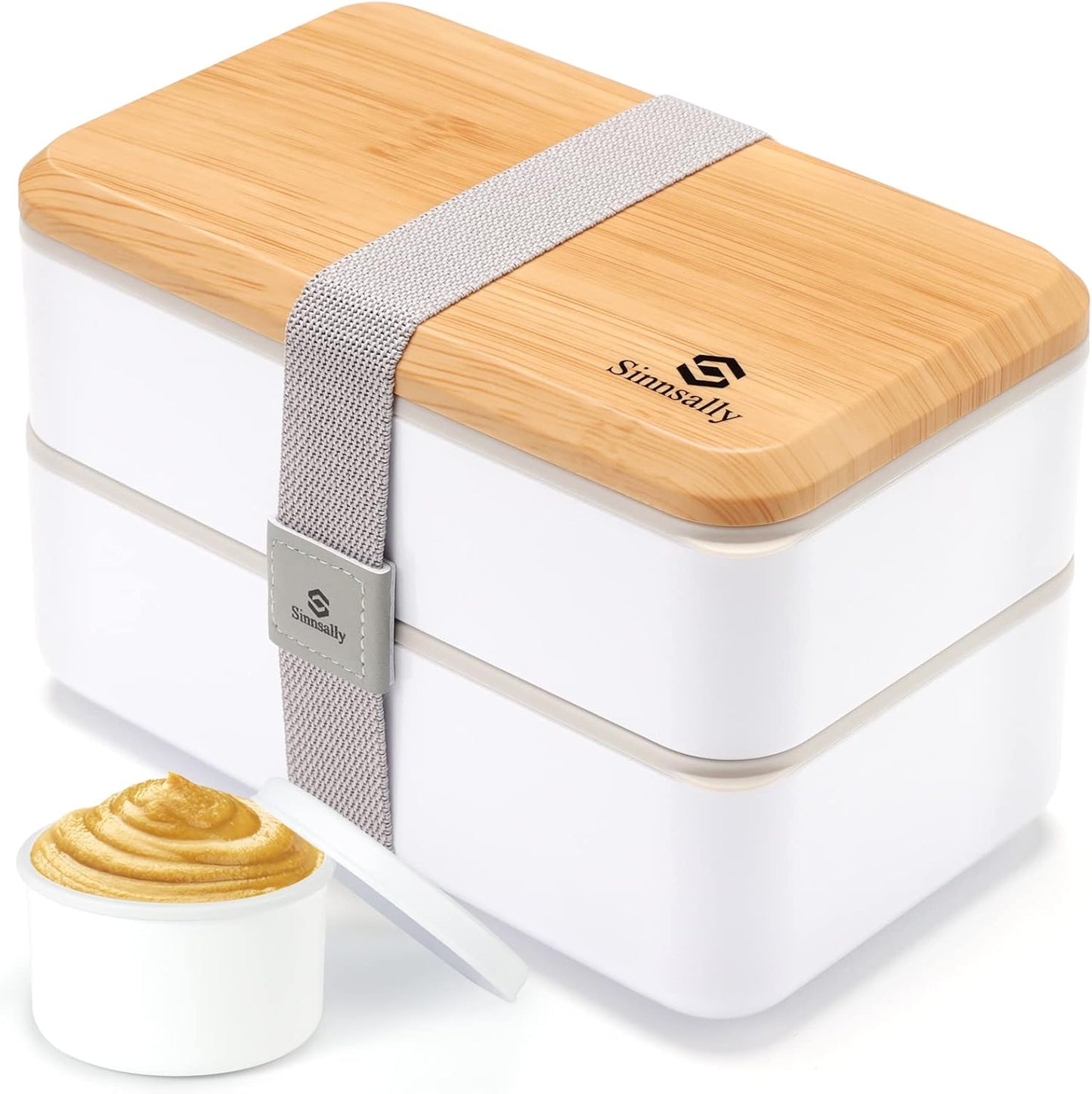 Sinnsally Lunch Box for Adult,1400ml Stackable Japanese Bento Lunch Box for Women,Lunch Containers with Food Compartments,Rectangle Bento Box with Cutlery Set,Leak-proof,Microwave Safe (White)