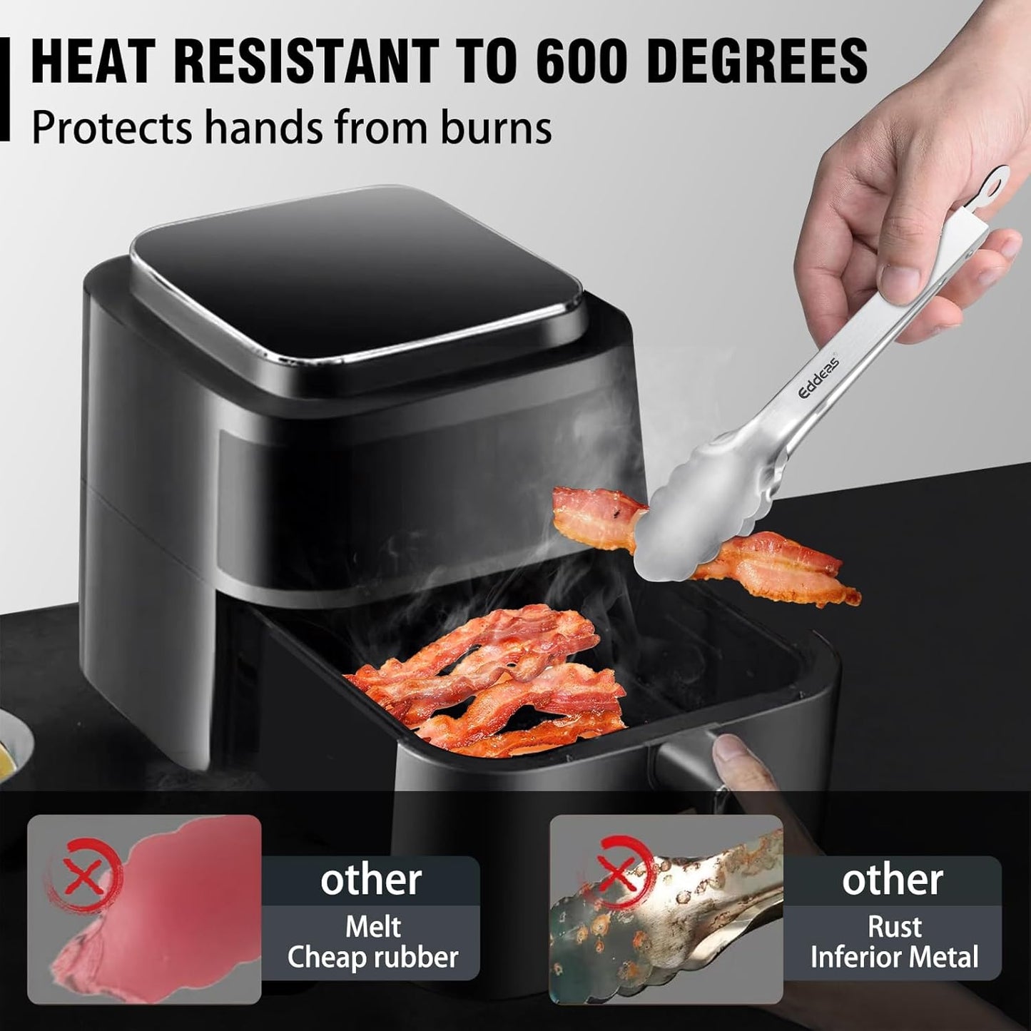 2 Pcs 7 Inch Small Tongs, Heavy Duty Stainless Steel Kitchen Tongs, For Cooking, Food, Buffet, Salad, Fruits, Bread, Dishwasher Safe