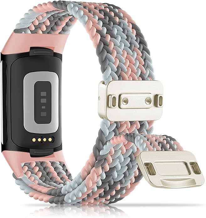 Magnetic Braided Nylon Compatible with Fitbit Charge 6 Bands/Fitbit Charge 5 Bands for Women Men, Soft Sport Stretchy Breathable Strap Replacement Wristband for Charge 6/Charge 5
