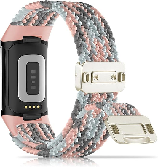 Magnetic Braided Nylon Compatible with Fitbit Charge 6 Bands/Fitbit Charge 5 Bands for Women Men, Soft Sport Stretchy Breathable Strap Replacement Wristband for Charge 6/Charge 5
