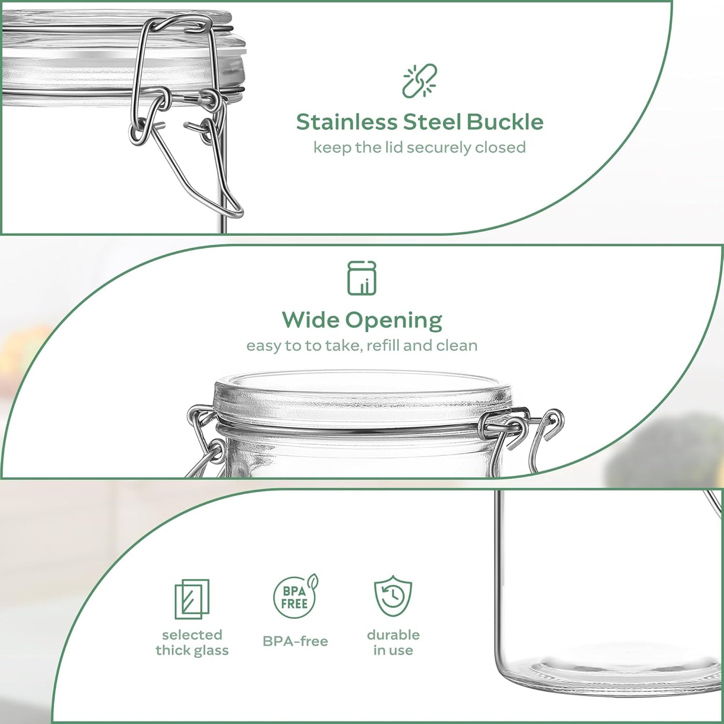 Glass Food Storage Jars with Airtight Lids 10 oz Cylinder 4 Pack Kitchen Storage Containers Small Cabinet Canisters Sealed Pot Canning for Pasta, Cereal, Coffee, Beans, Spice