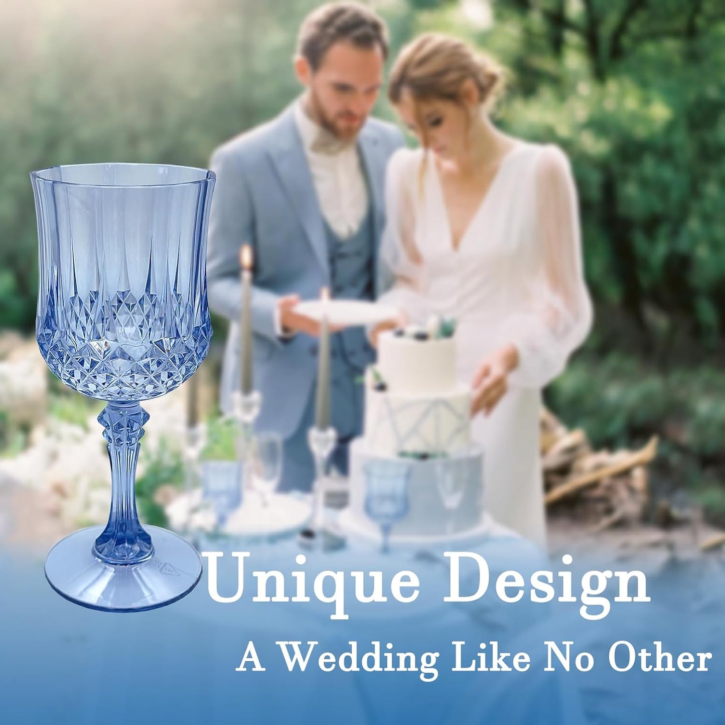 Blue Plastic Wine Glasses，Plastic Goblets for Parties，Drinking Glasses for Wedding Reception, Grand Event Party Supplies (48, Blue)