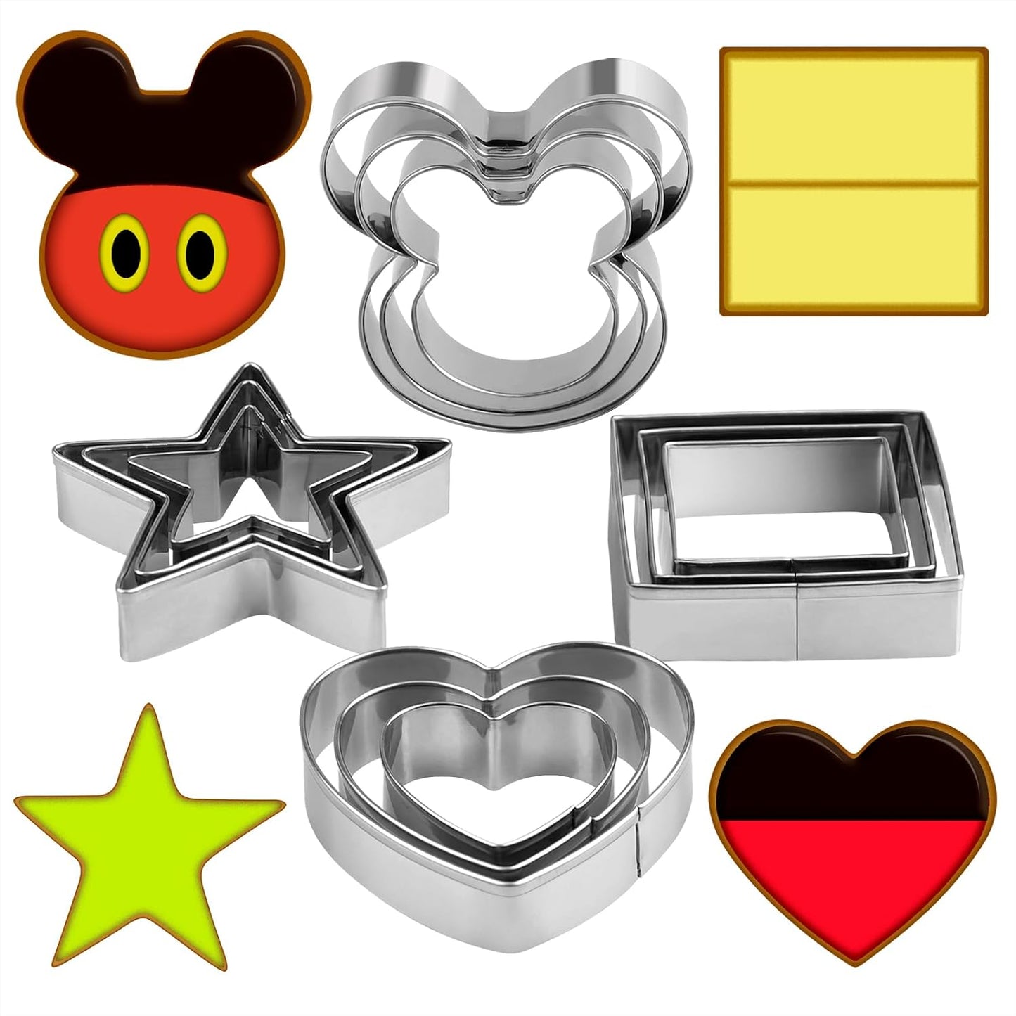 Metal Cookie Cutters Set - Square, Heart, Star - 12Pieces Cookie Cutters - Fruit Cutter, Polymer Clay Cutters Cookie Cutter Set for Kitchen Baking