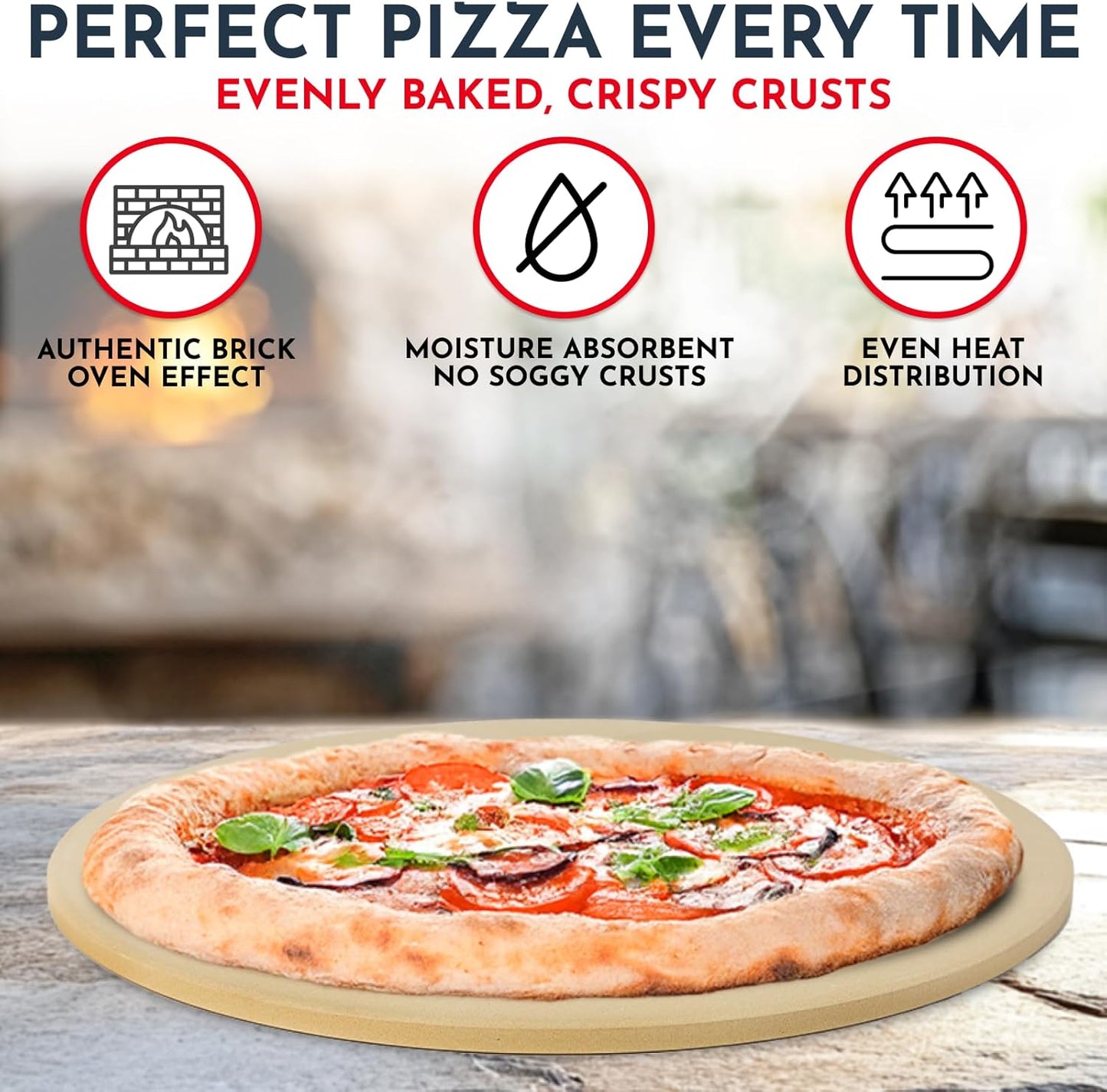 Culinary Couture 15 inch Round Pizza Stone for Oven - Large Pizza Stone for Grill, Cordierite Stones for Bread, Calzone, Cookies - Pizza Making Kit