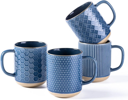 GBHOME Large Coffee Mugs Set of 4, 16oz Handmade Stoneware Coffee Mugs Set with Large Handle for Cappuccino/Latte/Tea/Hot Cocoa, Dishwasher & Microwave Safe, Moonlight Blue