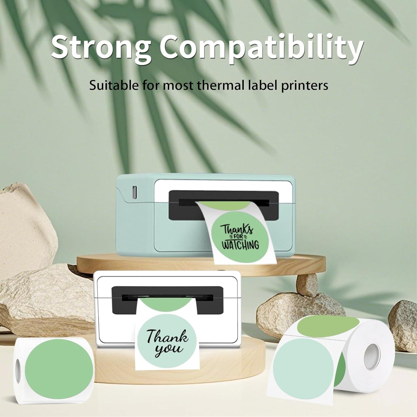 Thermal Label,3 Inch Green Gradient Round Thermal Printer Sticker,Self-Adhesive Round Direct Thermal Labels,Thermal Stickers for DIY Logo Design,Name Tag (300 Labels/1 Roll)