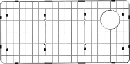iPEGTOP Sink Bottom Grid, 3-Piece Stainless Steel Sink Protector 28-1/4" x 14-1/4" Side Drain Hole, Sink Grate for Bottom of Kitchen Sink Single Sink Bowl with Sink Hole Cover