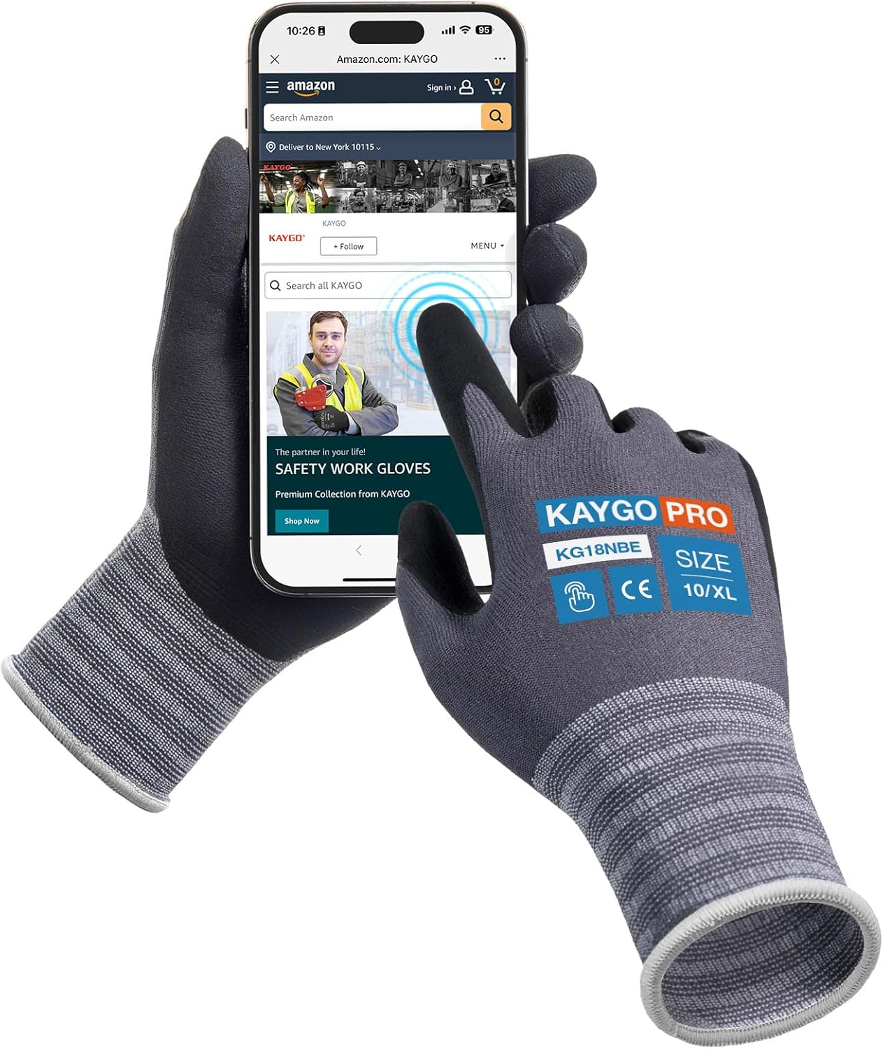 KAYGO Safety Work Gloves MicroFoam Nitrile Coated, 3 Pairs KG18NB,Seamless Knit Nylon Glove with full fingers Touchscreen, Ideal for Automotive,Warehouse,Construction (Gray, X-Large)