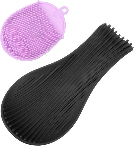 uxcell 1 Set Silicone Spoon Rest for Stove Top, Silicone Spoon Holder for Cooking Spatula, Ladle, Brush Black/Purple