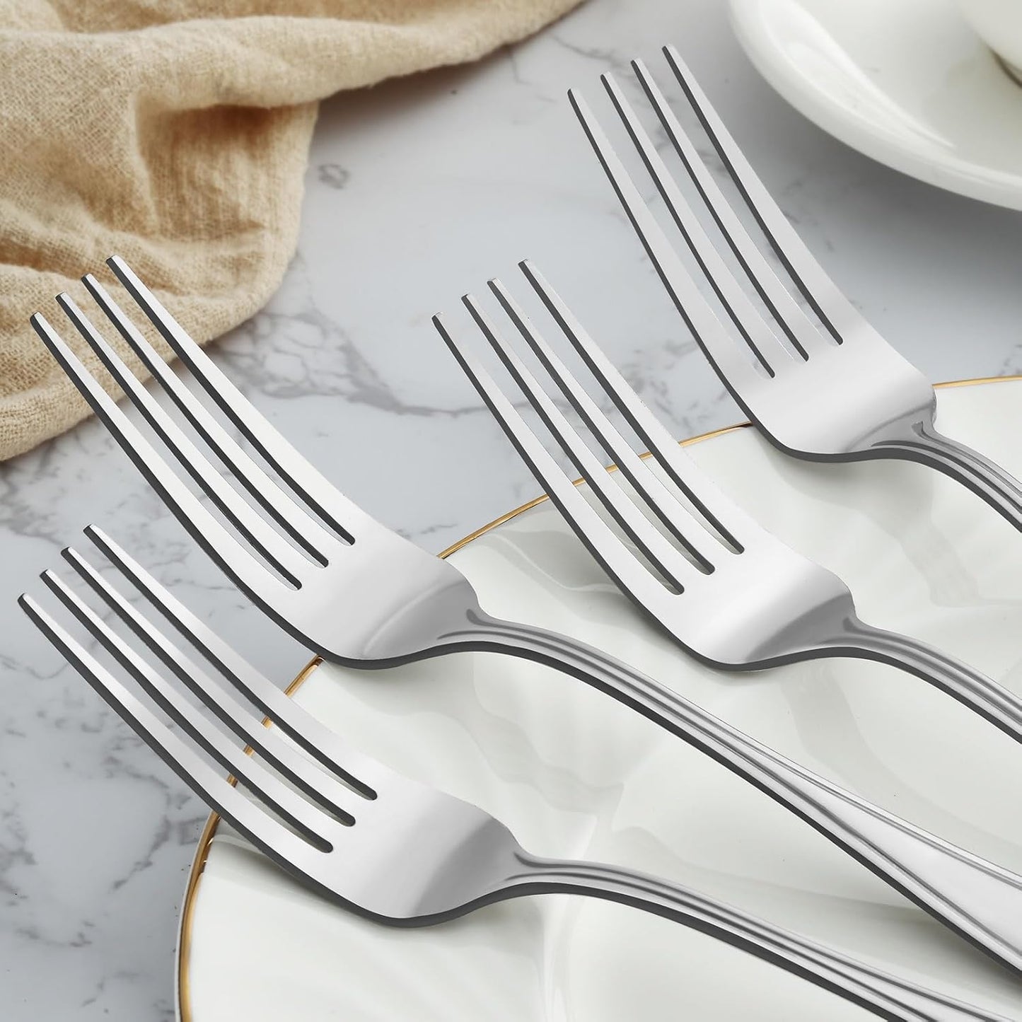 BEWOS 24-Piece Silverware Set - 7.9-Inch Dinner Forks, Food Grade Stainless Steel, Dishwasher Safe, Mirror Polished, Multipurpose for Salad and Table Use