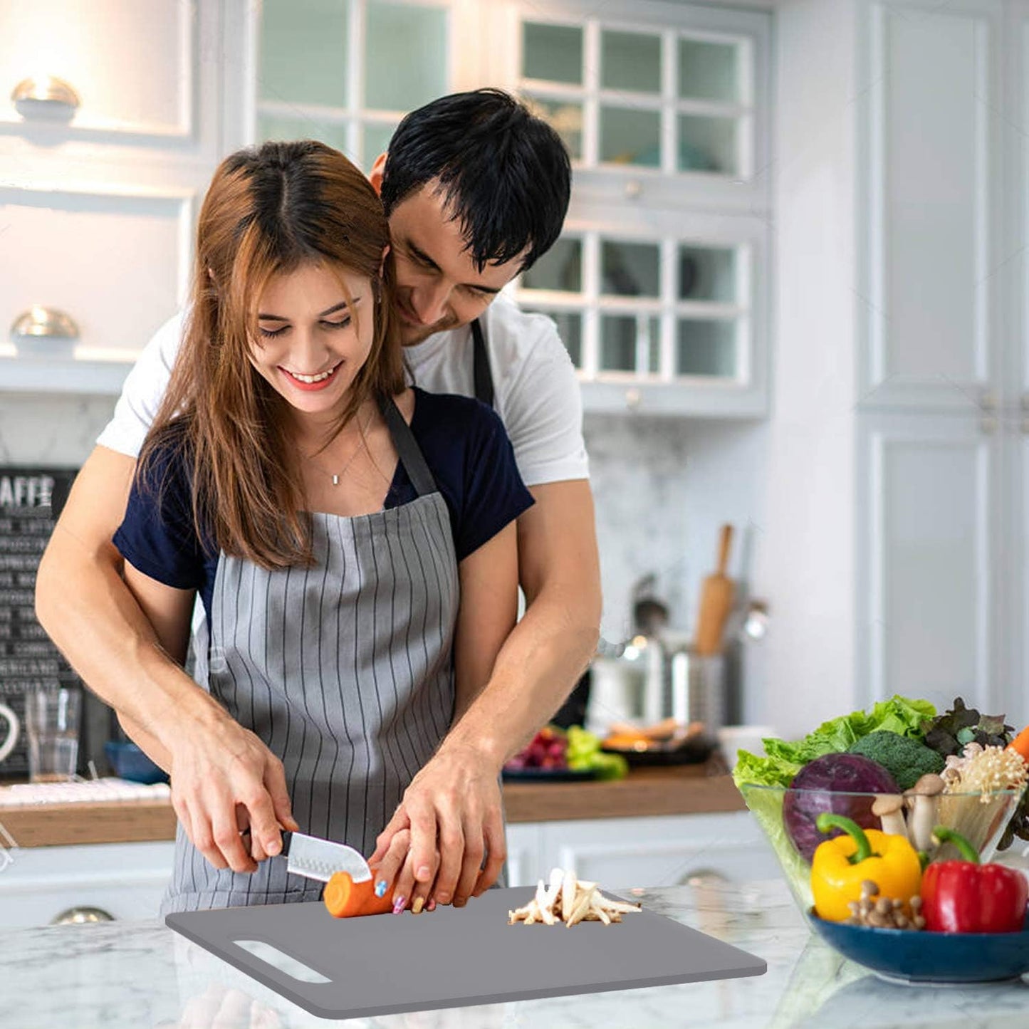 Fotouzy Plastic Utility Cutting Board with Handles, Food Safe PP Material, BPA Free, Dishwasher Safe, Thick Chopping Board, Large Size, Easy Grip Handle, for Kitchen (Gray), 15.5" X 10"