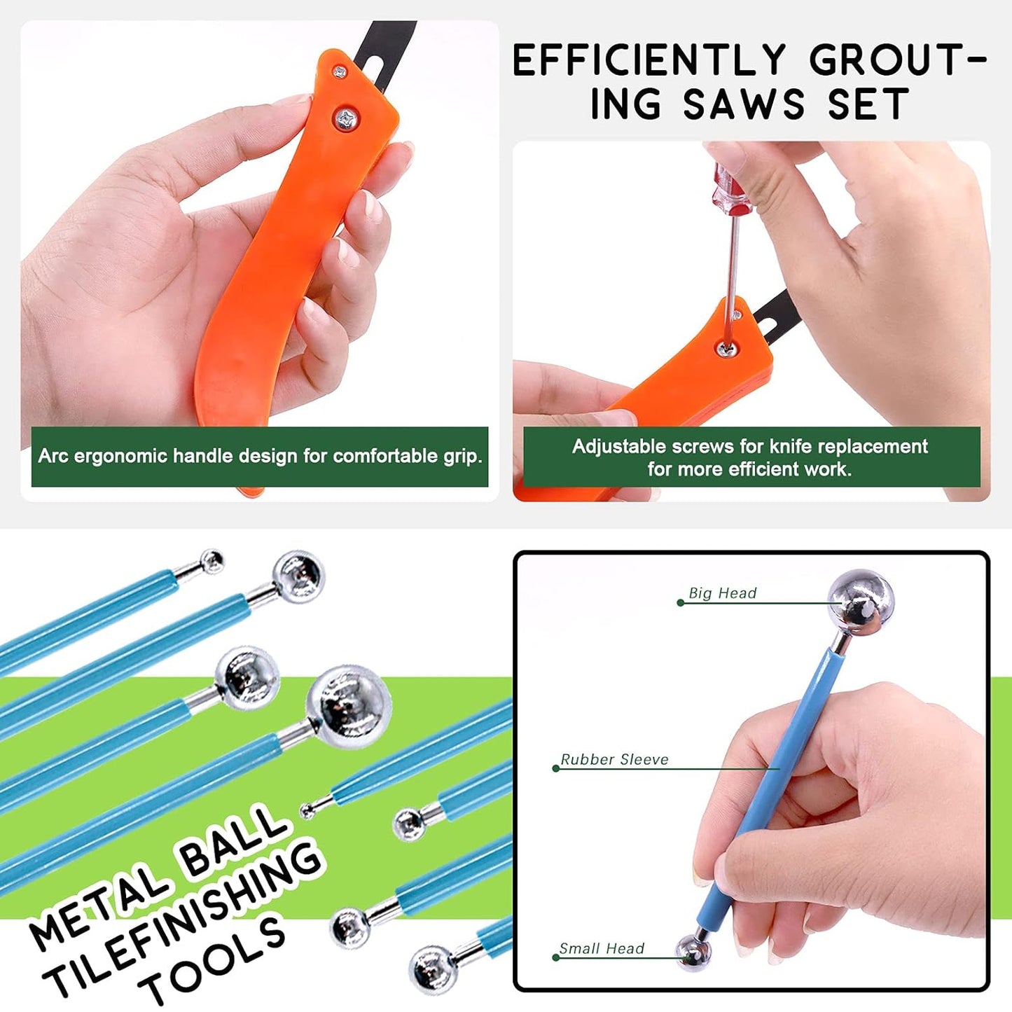 Keadic 22 Pcs Grout Removal Tool Set Contains Grout Saw Knife, Grouts Hand Saw with 8'' Diamond Surface Blades, Tile Joint Cleaning Brush, Caulking Edge Tool Grout Cleaner for Joints Seams Corner