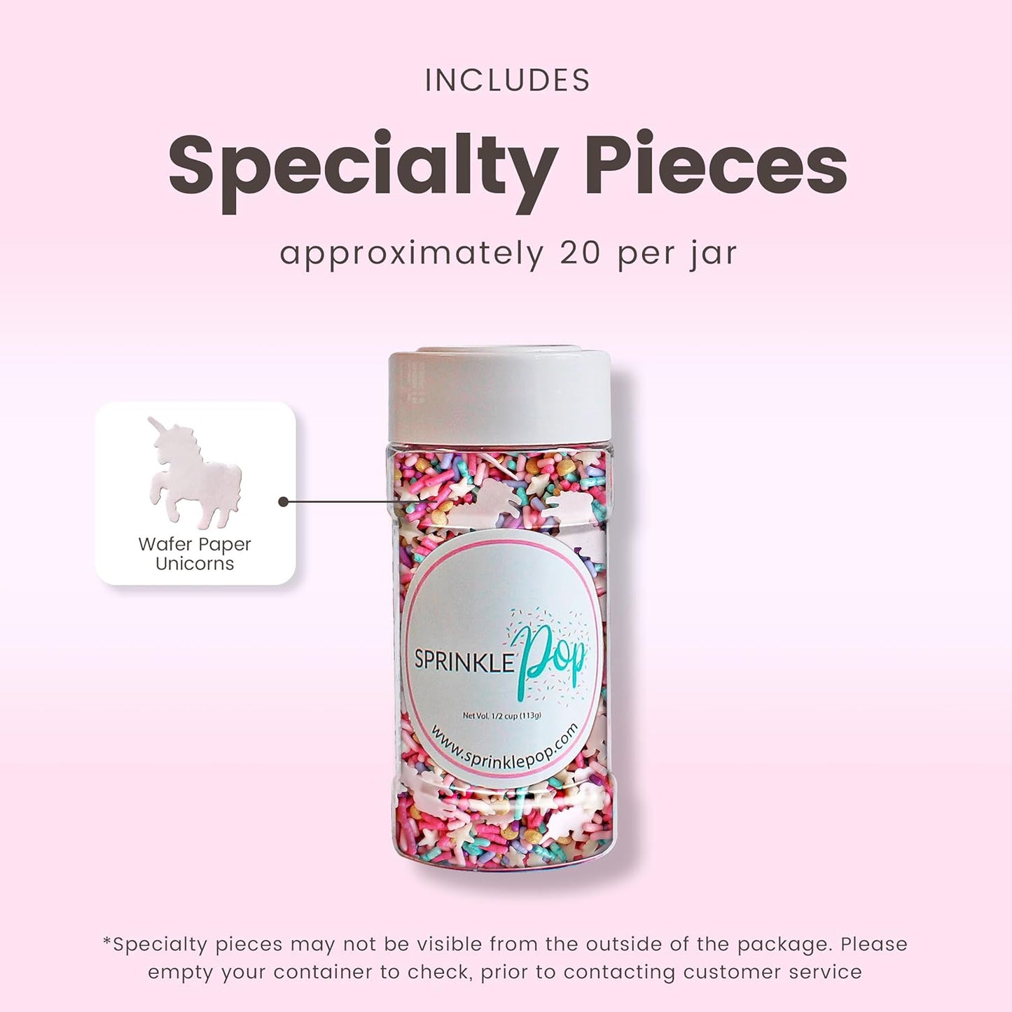 Sprinkle Pop Party Like A Unicorn Sprinkle Mix| Rainbow Sprinkles Heavy on Pink Gold Jimmies with ~20 Unicorn Wafer Papers| Birthday Sprinkles Made in USA for Decorating Cake Cupcakes Cookie, 4oz