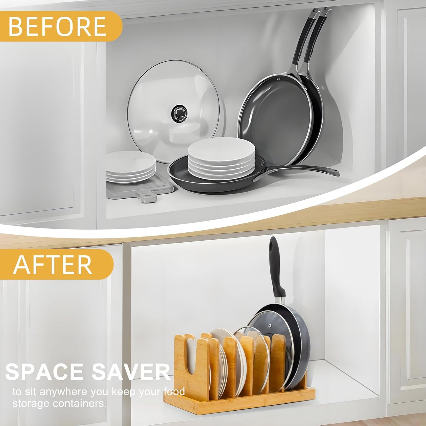 MinBoo Bamboo Pot Lid Organizer Pot Lid Holder, Pot and Pan Organizer Drawer Organizer for Pot Lids, Pans, Cutting Boards & Baking Sheets, Dinner Plates