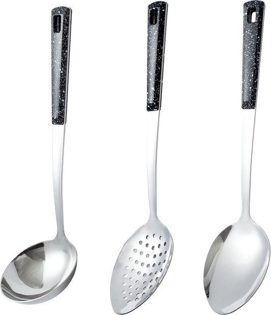 3-Piece,Stainless Steel Serving Spoon Set with Slotted Spoon, Serving Spoon and Perforated Spoon, soup ladle,kitchen cooking utensils set