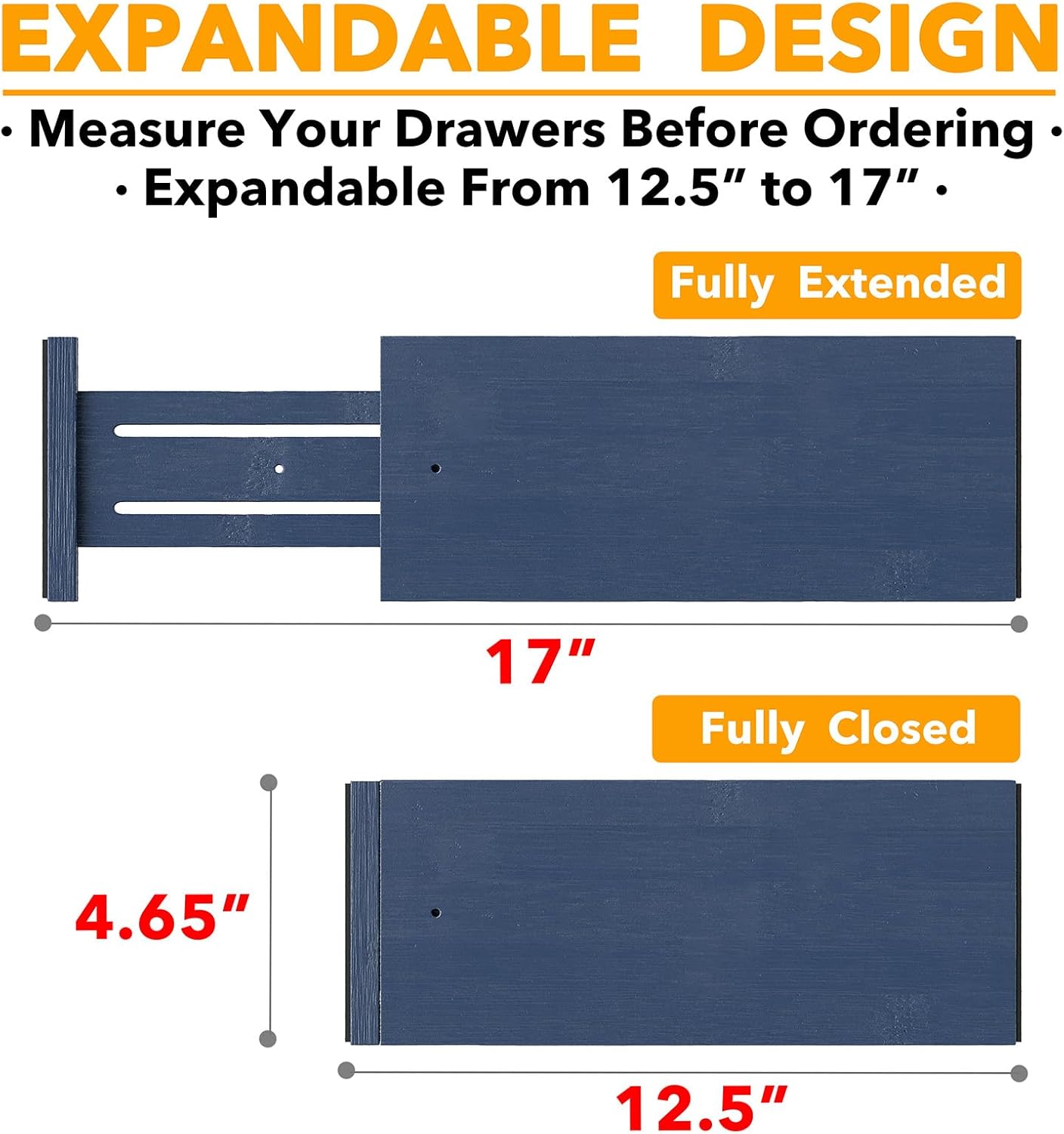 SpaceAid Bamboo Dresser Drawer Dividers 6 Pack, 4.65“ High Adjustable 12.5“-17” Drawer Organizers, Expandable Organization for Clothing, Clothes, Dressers, Navy Blue