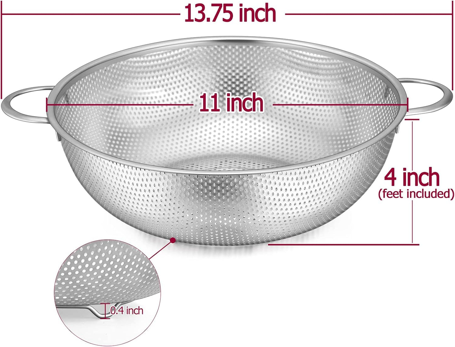 TeamFar Stainless Steel Colander, 5QT Micro-Perforated Metal Colander Food Strainer with Handles, for Draining Washing Rinsing Steaming, Non Toxic & Dishwasher Safe, Solid Construction & 3 Stable Feet