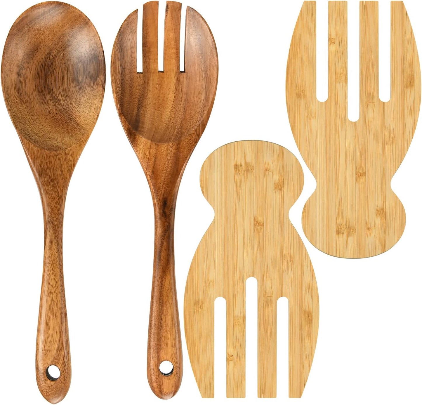Salad Servers Salad Hands Set, Wood Salad Tongs, 10.2in Salad Spoon Fork and 7.1in Salad Hands Set, Salad Server Set for Mixing, Tossing and Cooking (Salad Server Salad Hand Set)