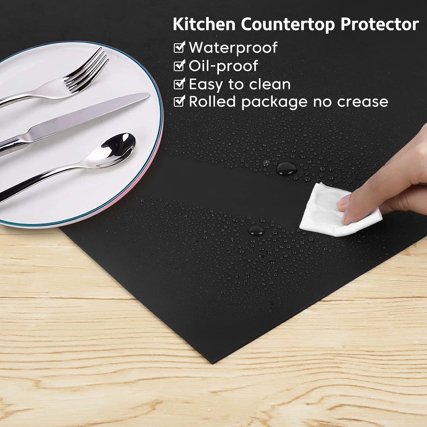 Silicone Mats for Kitchen Counter, Nonslip Silicone Mats for Crafts Countertop Protector Heat Resistant Mat (78.7” x 24” x 0.08”, Black)