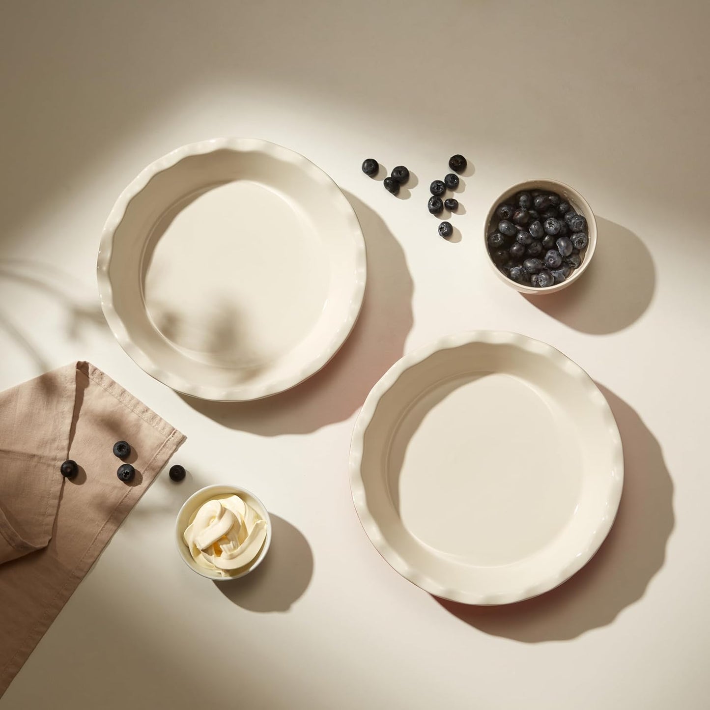 KooK Pie Pan, Ceramic Reusable Round Pie Dish, Quiche Baking Dish, Deep, Wave Edge, For Cakes, Tart, Casseroles, Tarts, Microwave, Oven and Dishwasher Safe, 9-Inch, 36 oz, Set of 2, Cherry