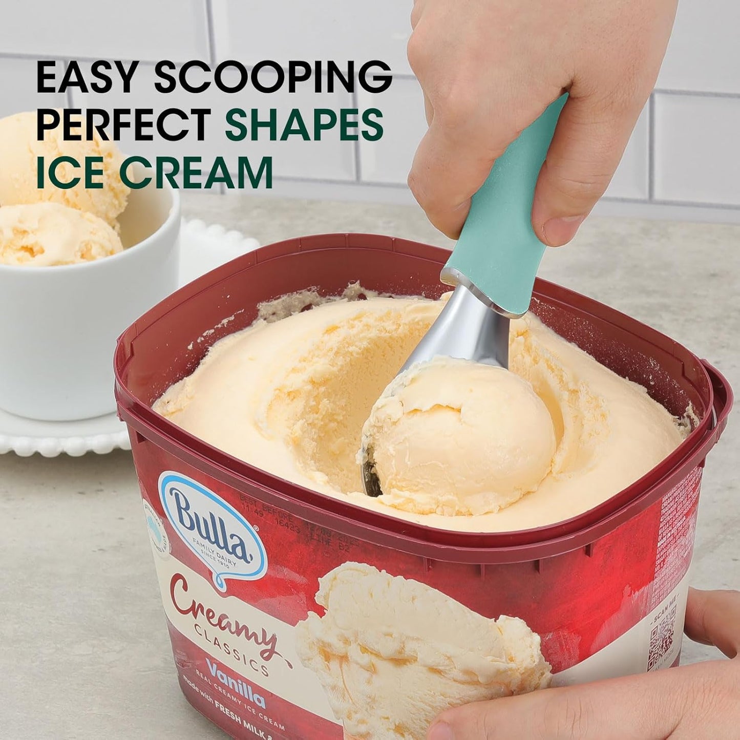 Beneno Heavy Duty Ice Cream Scoop - Upgraded Anti-Fracture Design, Comfortable Grip Long Handle, Effortless Scooping & Dishwasher Safe, Mint