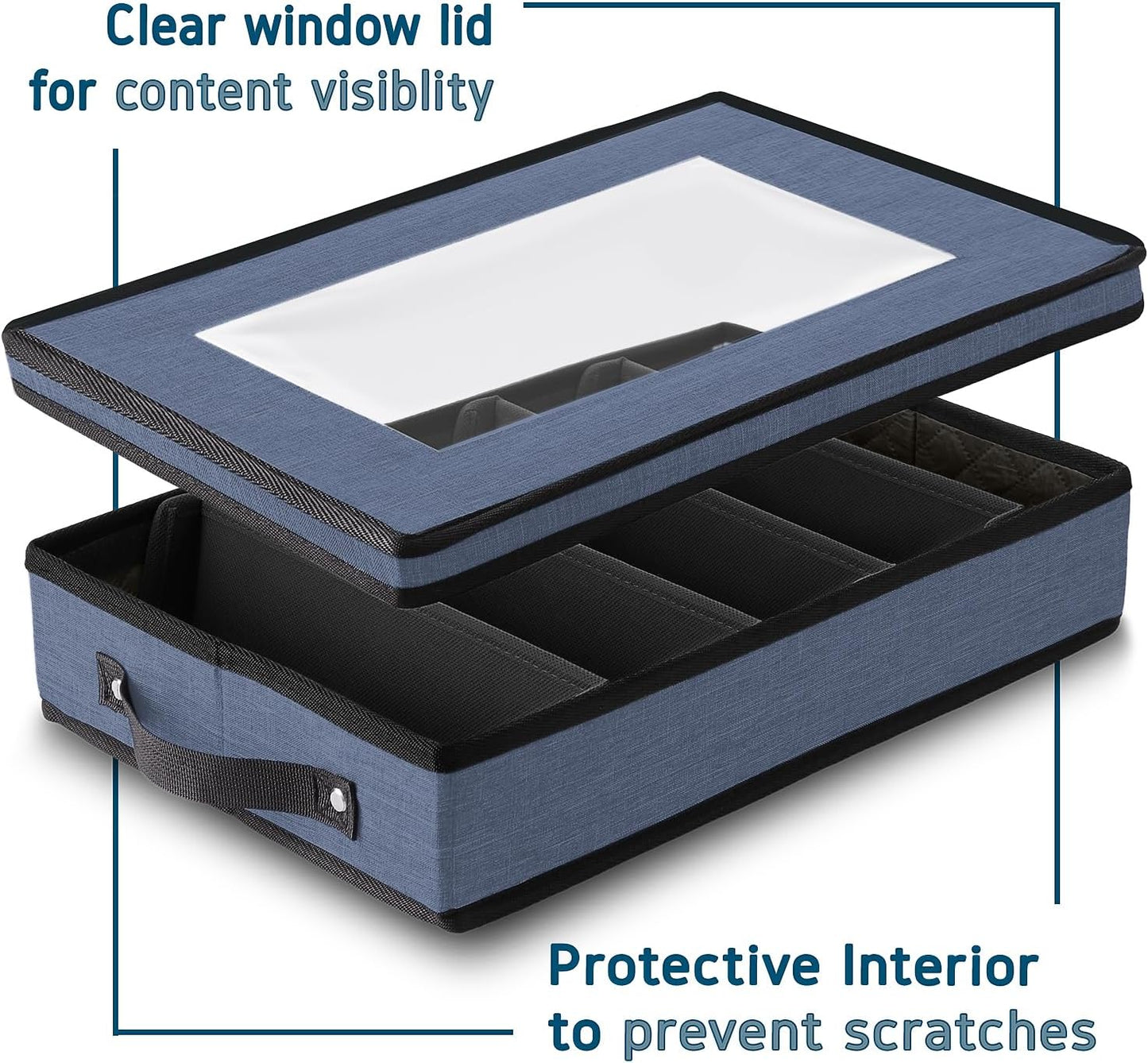 Flatware & Utensil Storage, Durable Silverware Storage Box with Padded Dividers, 5 Compartment Flatware Storage Case, Silverware Case with Handles, Protects and Organizes Cutlery, Blue