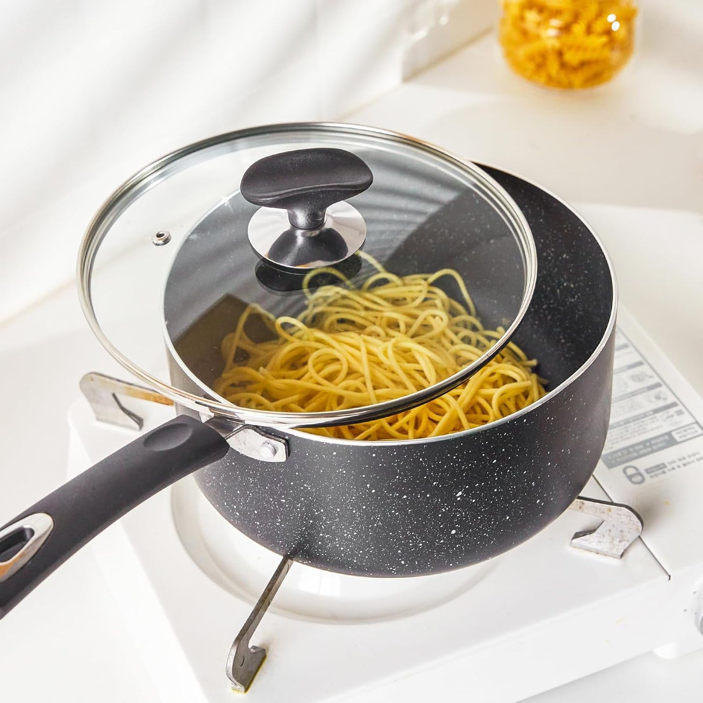 Nonstick Saucepan with Lid, Non Stick 1Qt & 2Qt & 3Qt Sauce Pan Set with Silicone Handle,Small Milk Pot with Glass Lid for Home Kitchen