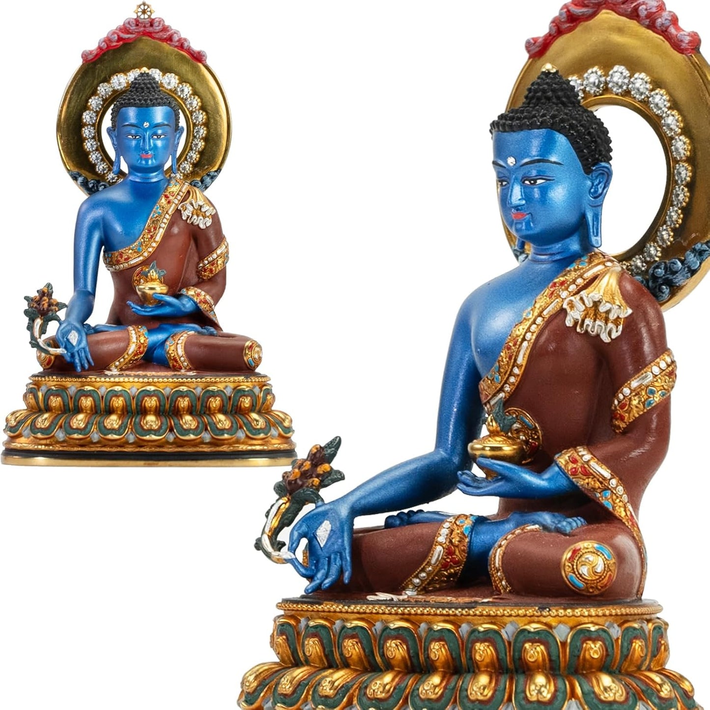 Dzogchen Medicine Buddha Statue Indoor, Handmade Copper Decor, Tibetan Buddhism, Hand-Painted Buddhist Budda, Nepalese Craft Office & Home Decoration(5.51", Bhaisajyaguru)