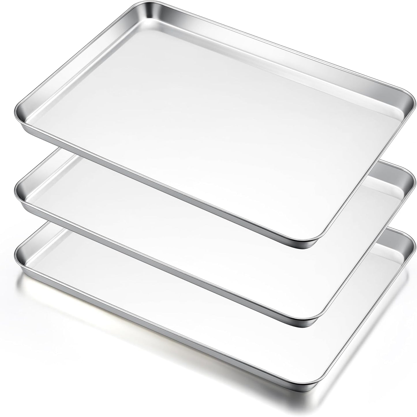E-far Large Baking Sheets Set of 3, 20”x14” Stainless Steel Cookie Sheet Pans for Oven, Non Toxic Big Metal Baking Tray for Cake Cookies, Healthy & Rust Free, Mirror Finish & Dishwasher Safe