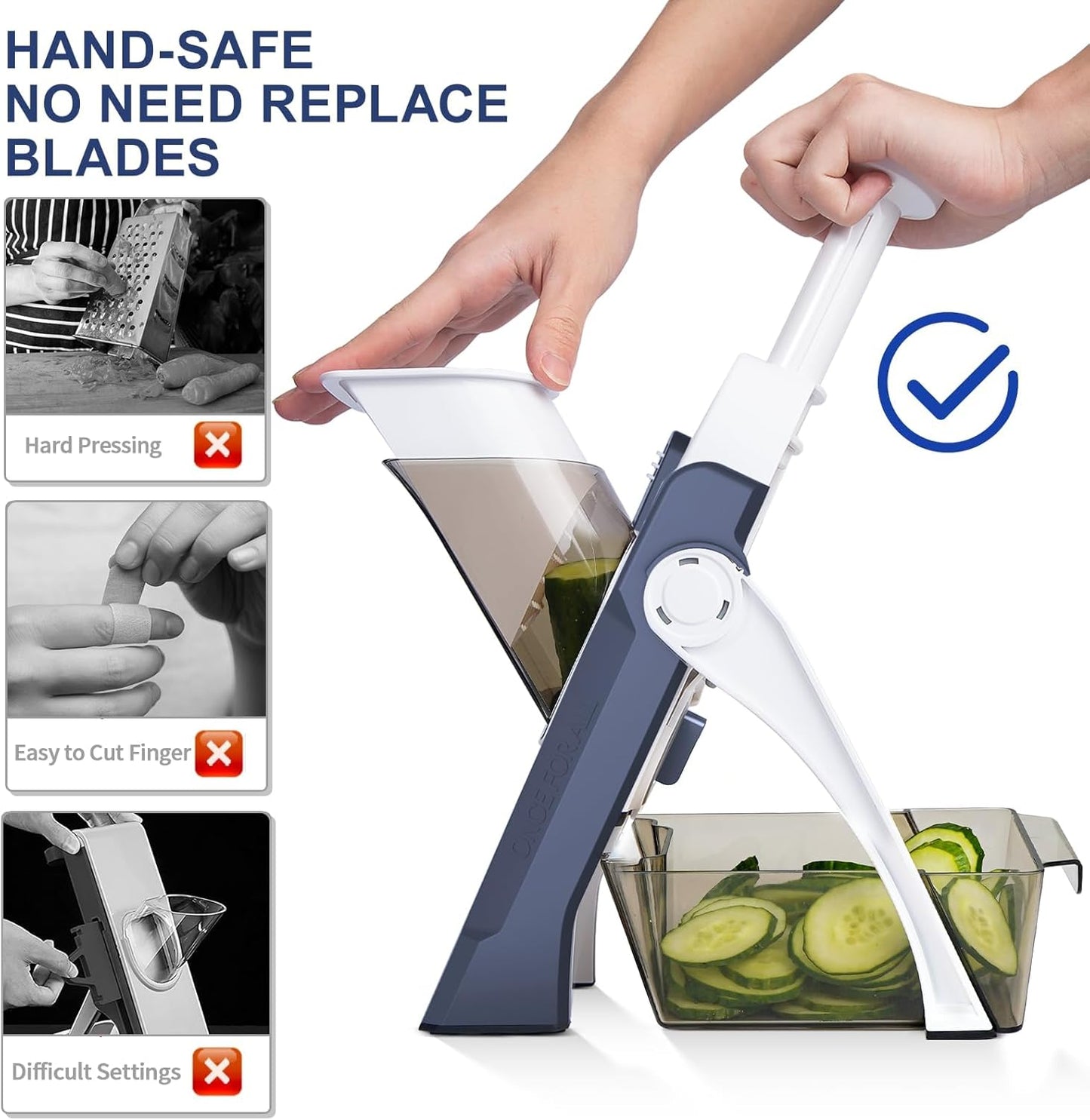 Upgraded Mandoline Slicer for Kitchen &Safe Vegetable Chopper 5 in 1 & Adjustable Mandoline Slicer,Can cut slicing,strips,shredding and dicing Kitchen Veggie chopper (DeepBlue)