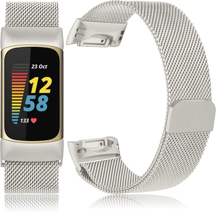 Meliya for Fitbit Charge 6 Bands Women Men, Stainless Steel Metal Mesh Loop Adjustable Magnetic Wristband Replacement Straps Compatible with Fitbit Charge 6 Fitness Tracker