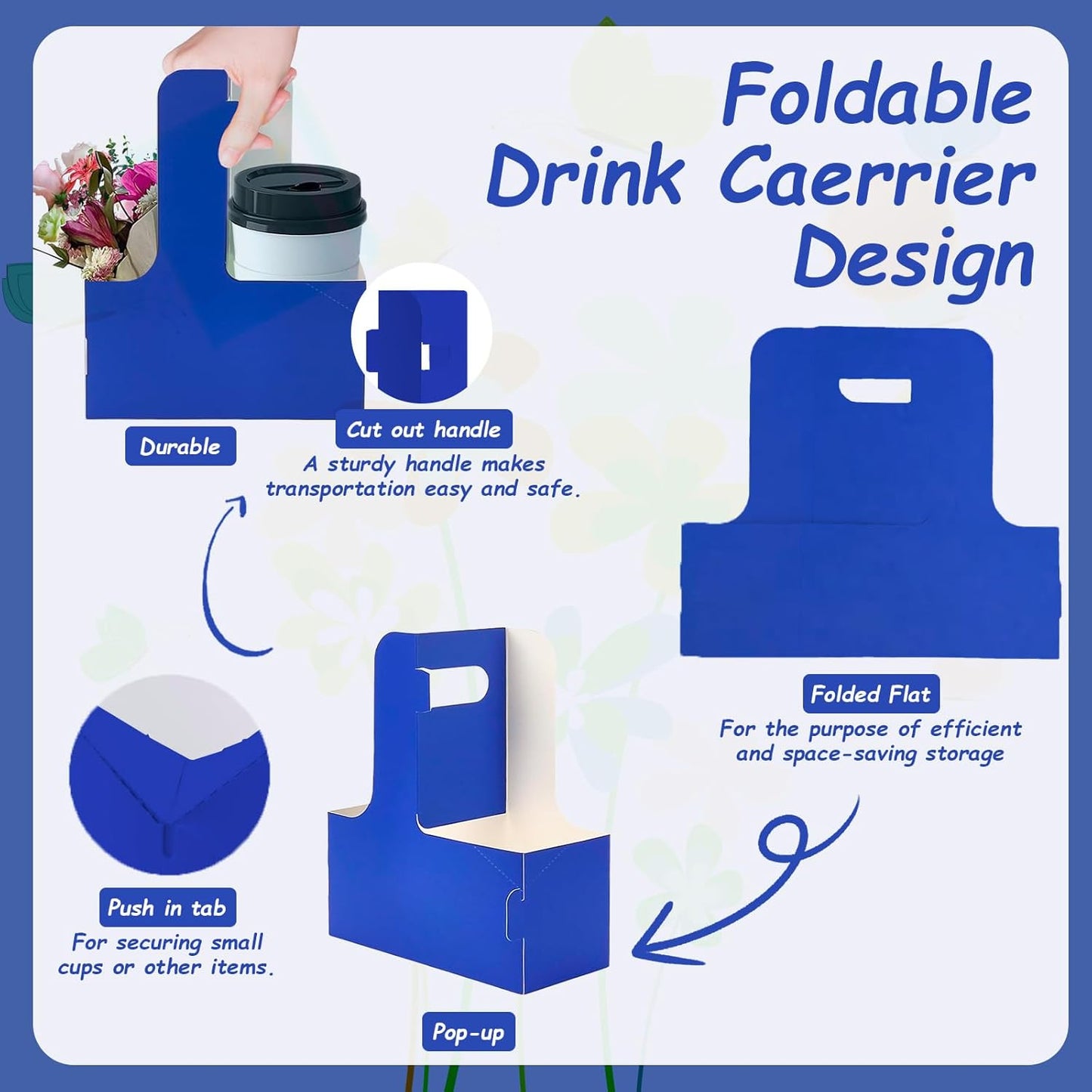 30 Pack 2 Cup Disposable Drink Carrier with Handle Paperboard Coffee Cup Holder Portable for Hot Cold Drinks Food Delivery Services with Heart Card for Teacher Appreciation Week Mother's Day