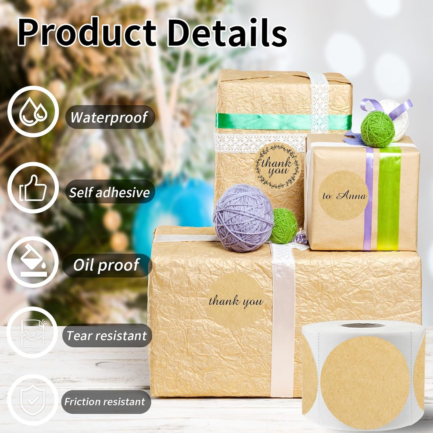 Thermal Labels,2 Inch Kraft Paper Color Round Thermal Printer Stickers,Self-Adhesive Round Direct Thermal Labels,Thermal Stickers for DIY Logo Design,Name Tag (500/Roll