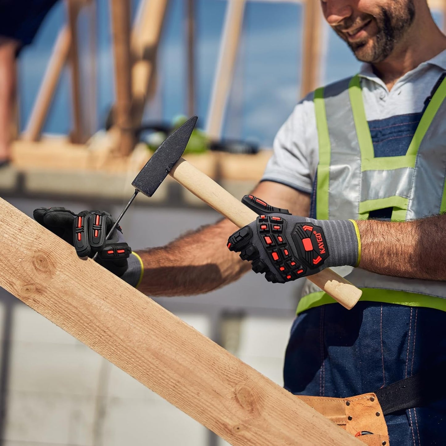 KAYGO Impact Reducing Work Gloves for Men, 3Pairs KG18N TPR Safety Work Gloves MicroFoam Nitrile Coated, Seamless Knit Nylon, Ideal for General Purpose, M