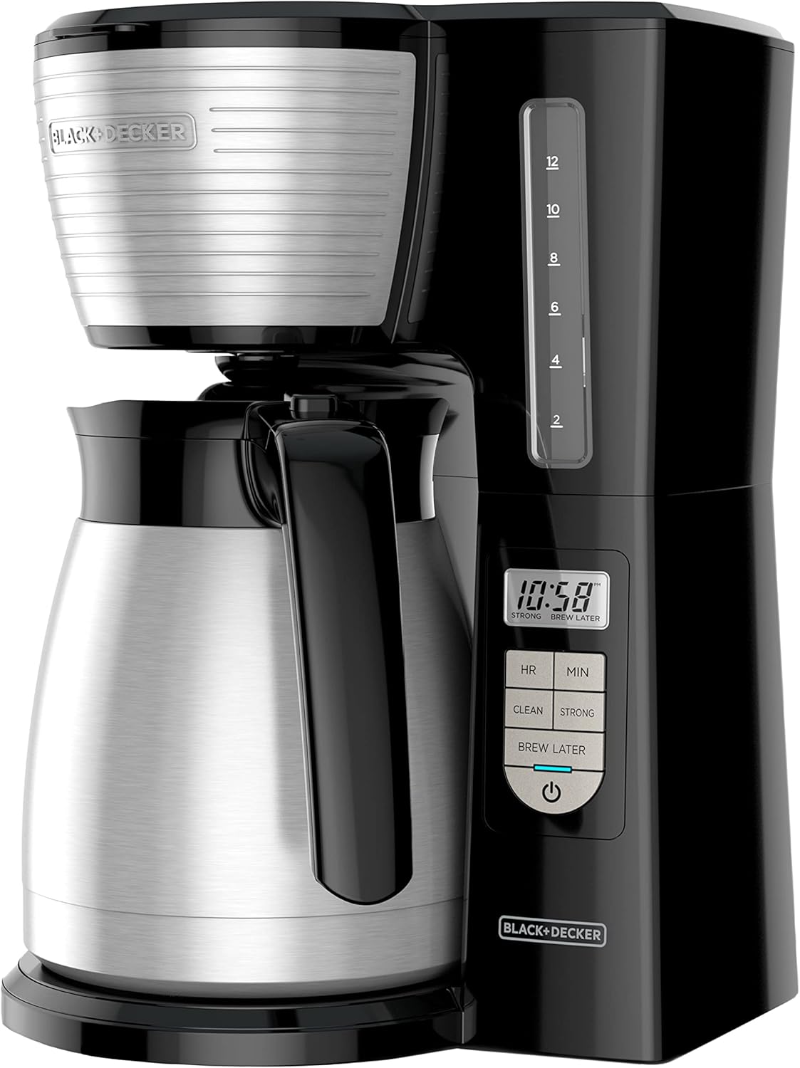 BLACK+DECKER 12-Cup Thermal Programmable Coffee maker, Brew Strength Selector, Auto-clean, Black and Silver