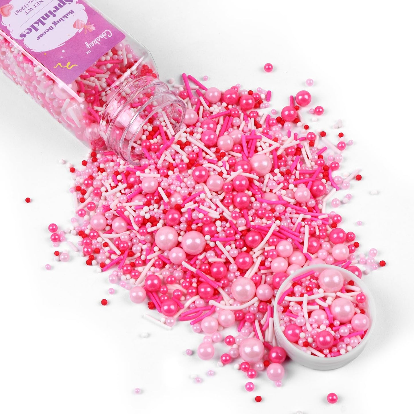 Pink Sprinkles for Cake Decorating 4.23ounce - Pearl Sprinkles for Baking, Cupcake, Ice Cream, Candy, Cookie Decorations - Pink Sprinkles for Valentines Princess Bridal Shower Wedding Party