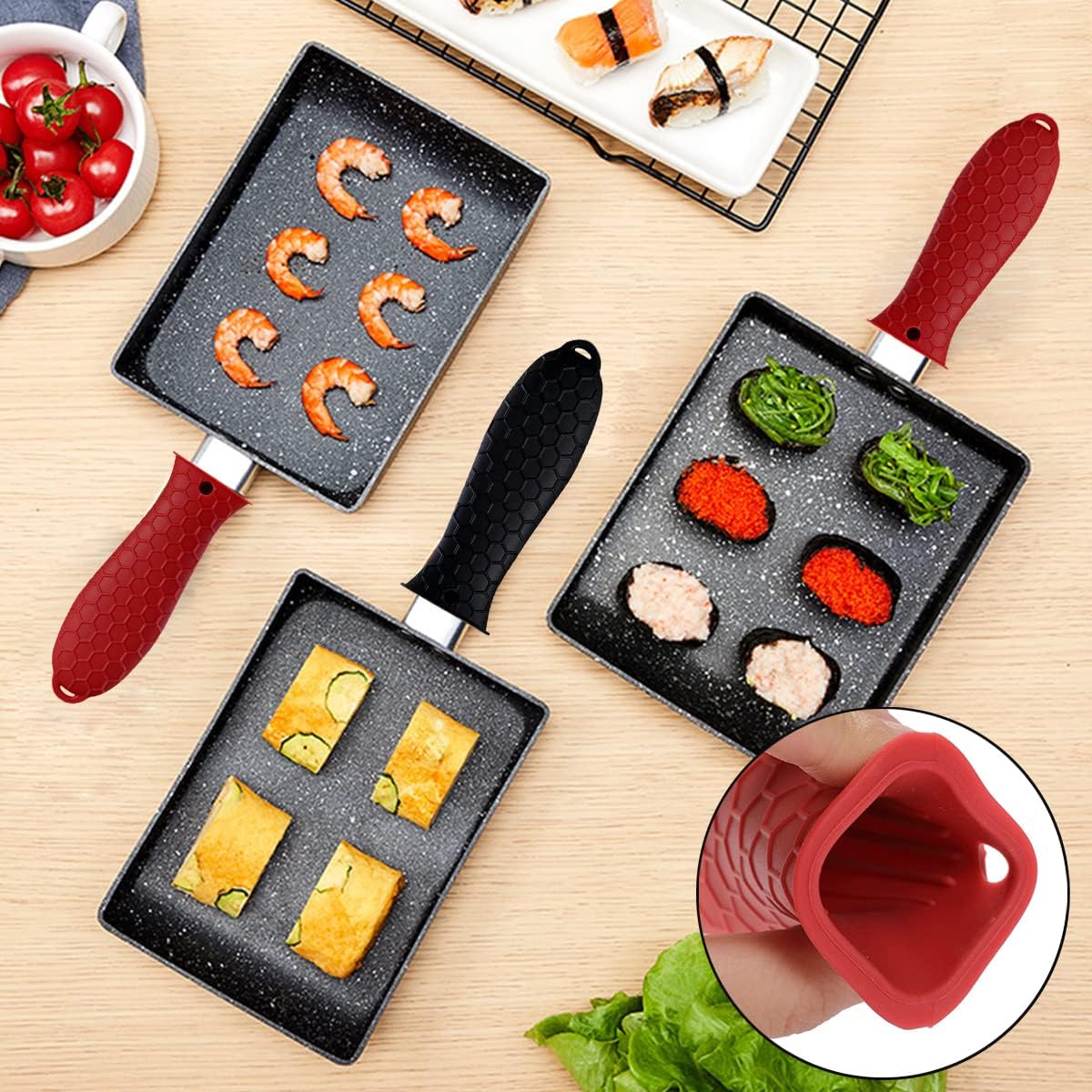 6 Pieces Silicone Heat Resistant Handle Covers Hot Pot Pan Grip Sleeves Non-Slip Pot Skillet Holder Washable Silicone Cover for Home Kitchen Cooking Accessories