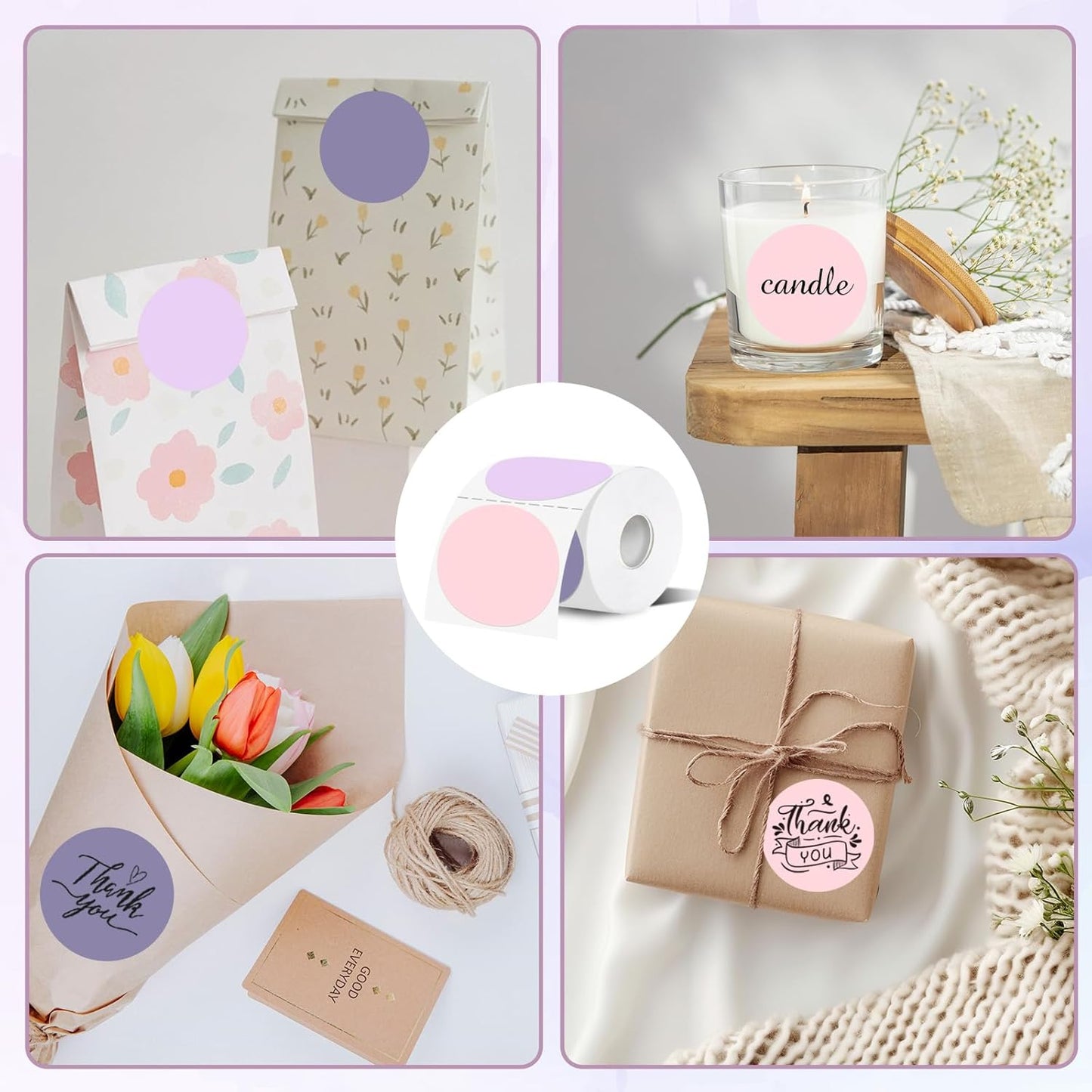 Thermal Label,3 Inch Pink Gradient Round Thermal Printer Sticker,Self-Adhesive Round Direct Thermal Labels,Thermal Stickers for DIY Logo Design,Name Tag (300 Labels/1 Roll)